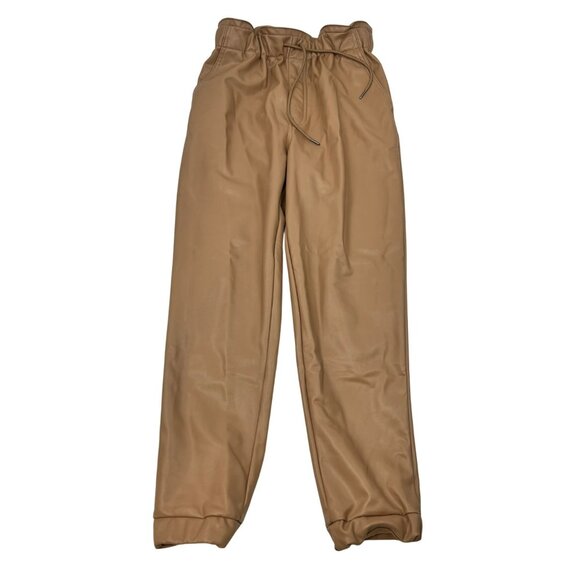 Abercrombie & Fitch Womens Faux Leather Dress Pants Tapered Drawstring Tan Small - Picture 1 of 10